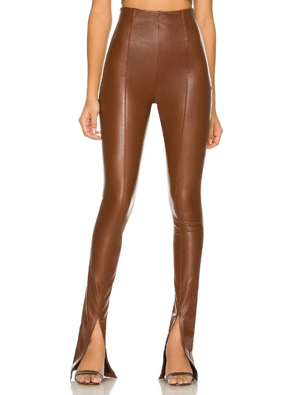 Amanda Uprichard x REVOLVE Malta Leather Pants in Brown
